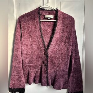 Anne Pedersen Vintage Purple Cardigan — Ruffle & Lace Trim